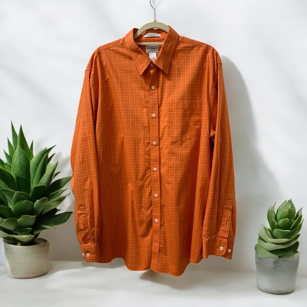 L.L.Bean Wrinkle‎ Resistant Button Down Plaid Shirt Traditional Fit XL